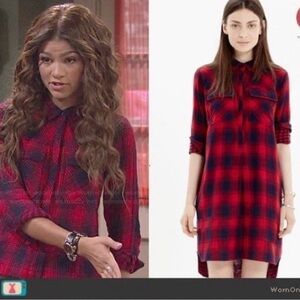 Madewell Daywalk Red and Black Plaid Flannel Shirt Dress
